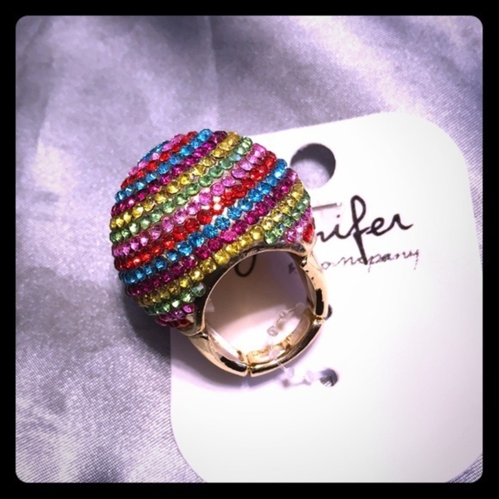 Multicolor rhinestone dome ring